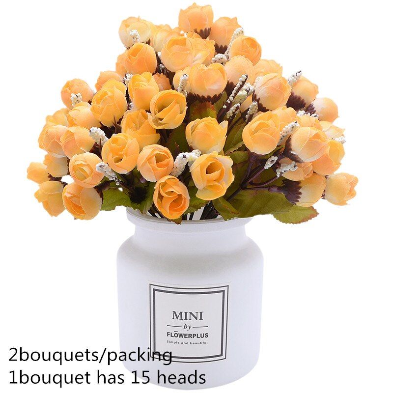 2 Bouquets Artificial Flowers Bouquet Silk Rose Bud For Wedding Birthday Home Garden Decor Camellia Flower DIY Christmas Wreath
