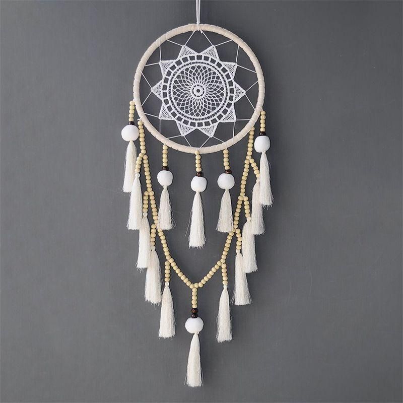 Macrame Wall Hanging Dream Catcher Large Natural Hairball (Beads with tassel)