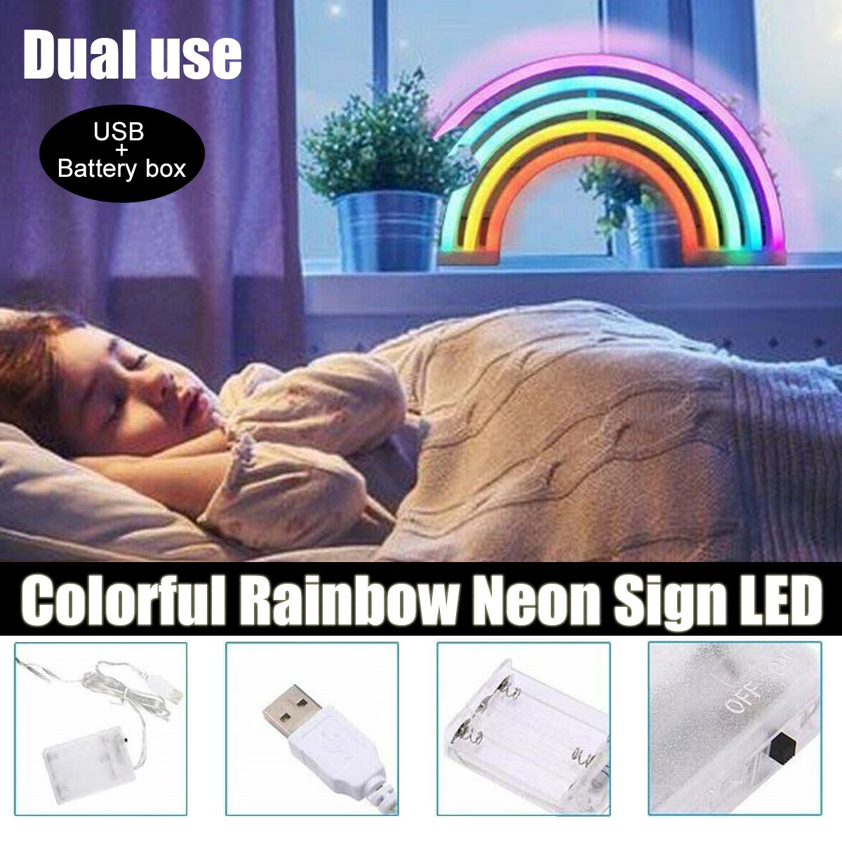 LED Rainbow Shaped Neon Light Children's Room Night Light Wall Home Decor Gift