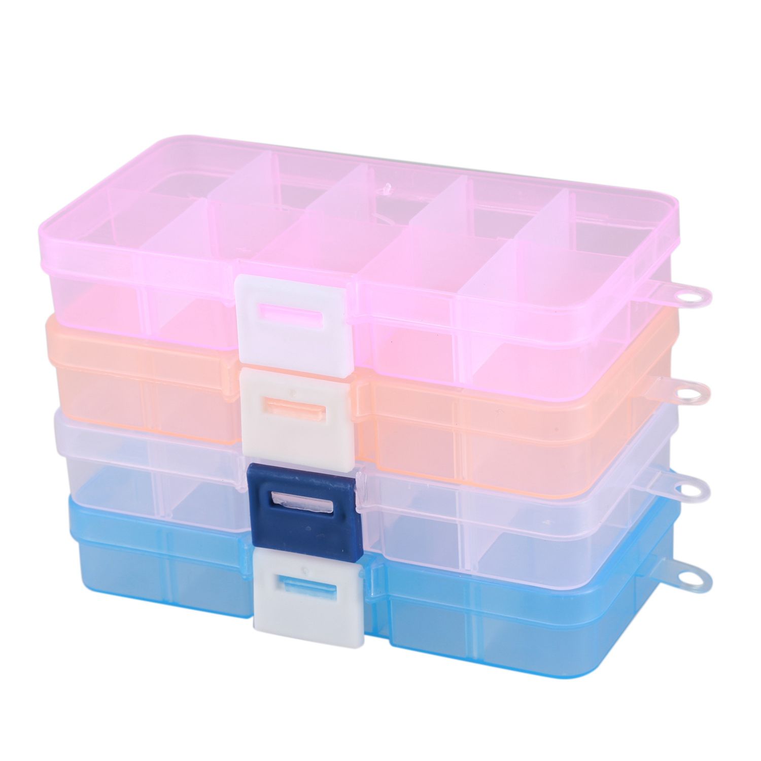 Harmony Pack of 4Pcs Plastic Jewelry Box Organizer Storage Container with Adjustable Dividers 15 Grids