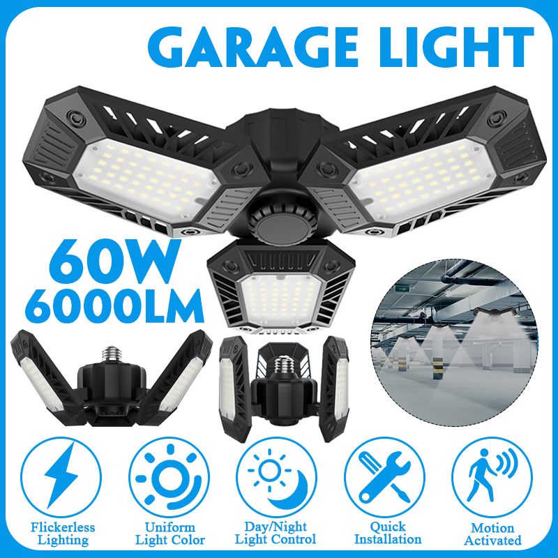 （Reliable Quality）60W 6000lm Deformable LED Garage Ceiling Light 6000LM Lights for Garage Warehouse Barn Supermarkets Workshops