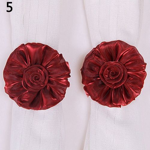 OIMG 1Pair Voile Rose Flower With Ribbon Living Room Bedroom Curtain Hold Tie Backs