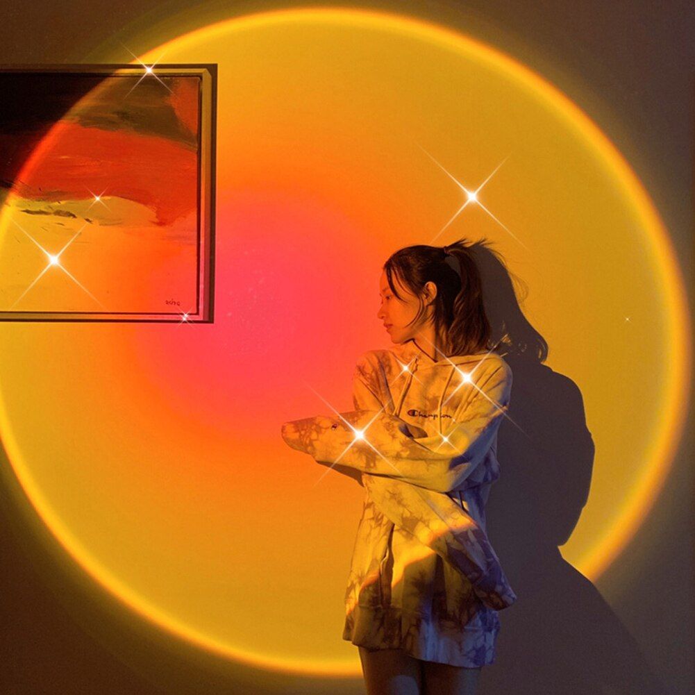Atmosphere Rainbow Sunset Projector USB Living room Night Lights Colorful Lamp Home Coffee Shop Background Wall Decoration