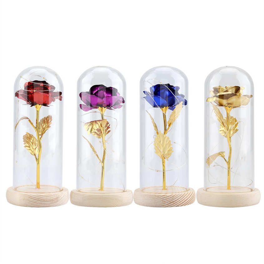 Birthday ft Beauty Preserved Rose Flower LED Light with Glass Cover Wooden Base ValentinesDay Wedding