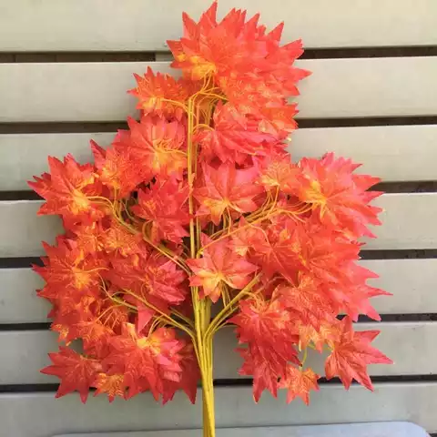 5PCS Artificial Maple Leaves Branches Autumn Leaves Wall Decorations Outdoor UV Resistant Greenery Shrubs Plants