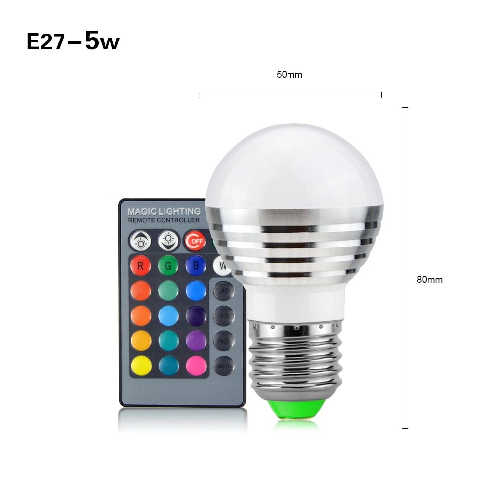 1Pcs Magic 16 Colors Change RGB Dimmable Bulb E27 E14 5W 7W 85-265V LED RGB Stage Light lamp + 24key IR Remote Control lighting