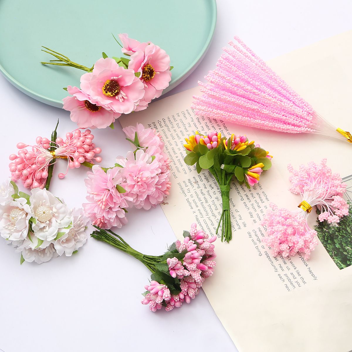6-288 Pieces/Pack Pink Artificial Flowers, Decorative Scrapbook Home Wedding Birthday Decorations 60-150mm Artificial Flowers
