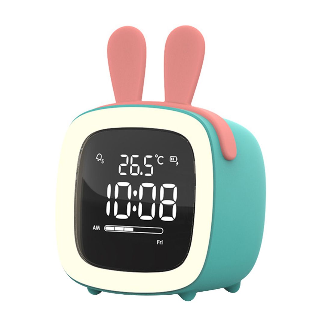 Ehousehold Cartoon Rabbit Ear Shape Rechargeable Digital Display LED Nigh Light Alarm Clock