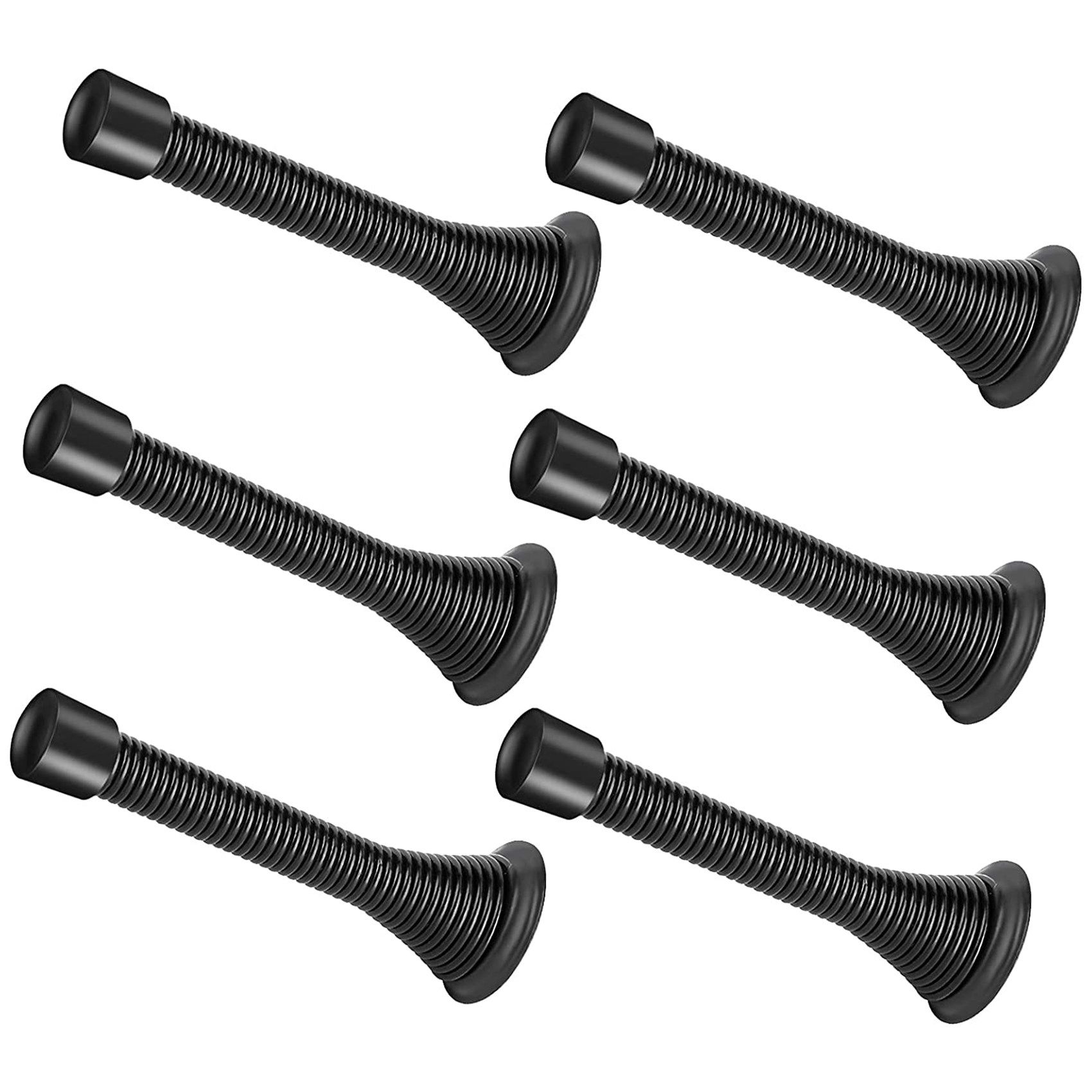 6 Pack Black Spring Door Stopper Wall Protector,Door Stopper for Bottom of Door with Rubber Bumper Tips for Protecting