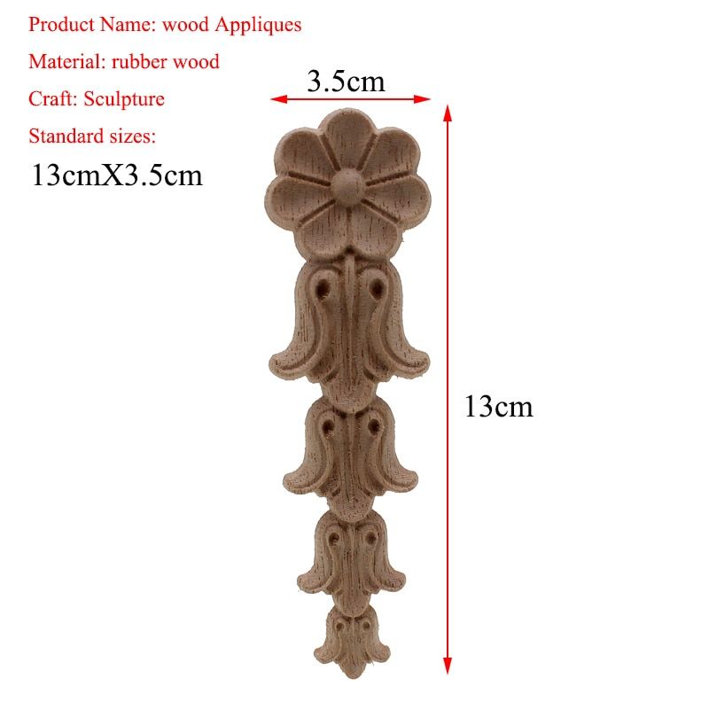 New Flower Wood Carving Natural Wood Appliques for Furniture Cabinet Unpainted Wooden Mouldings Decal Decorative Figurine