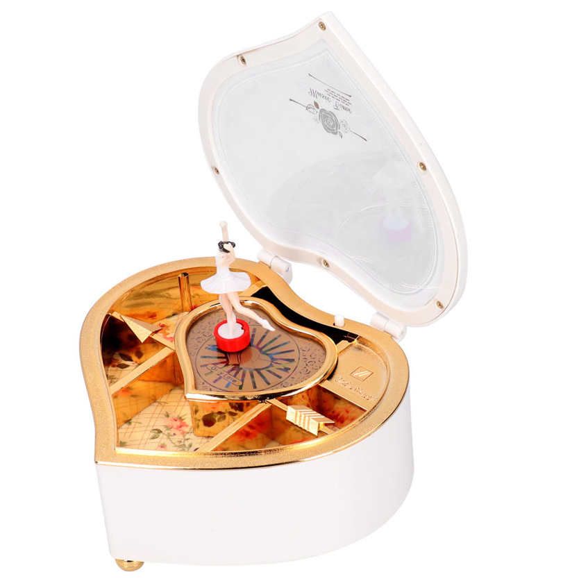 Music Box With Rotating Dancing Ballet Girl Cartoon Heart‑Shaped Household