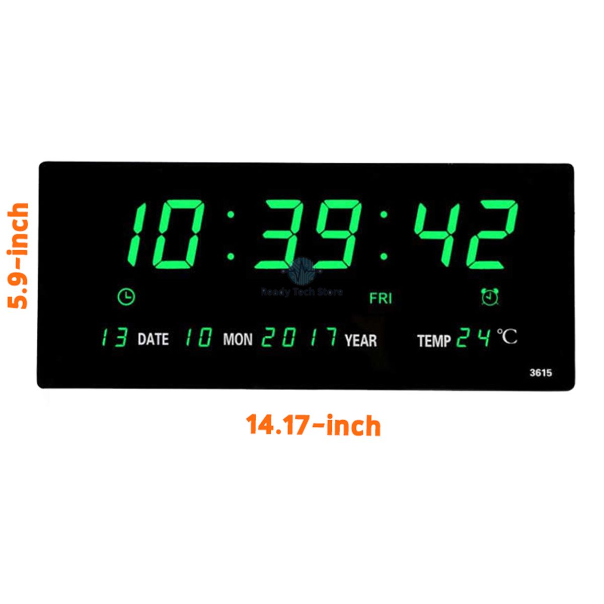 6 digits led calendar wall clock with thermometer Power off time memory clock big numbers plugin alarm clock-Green