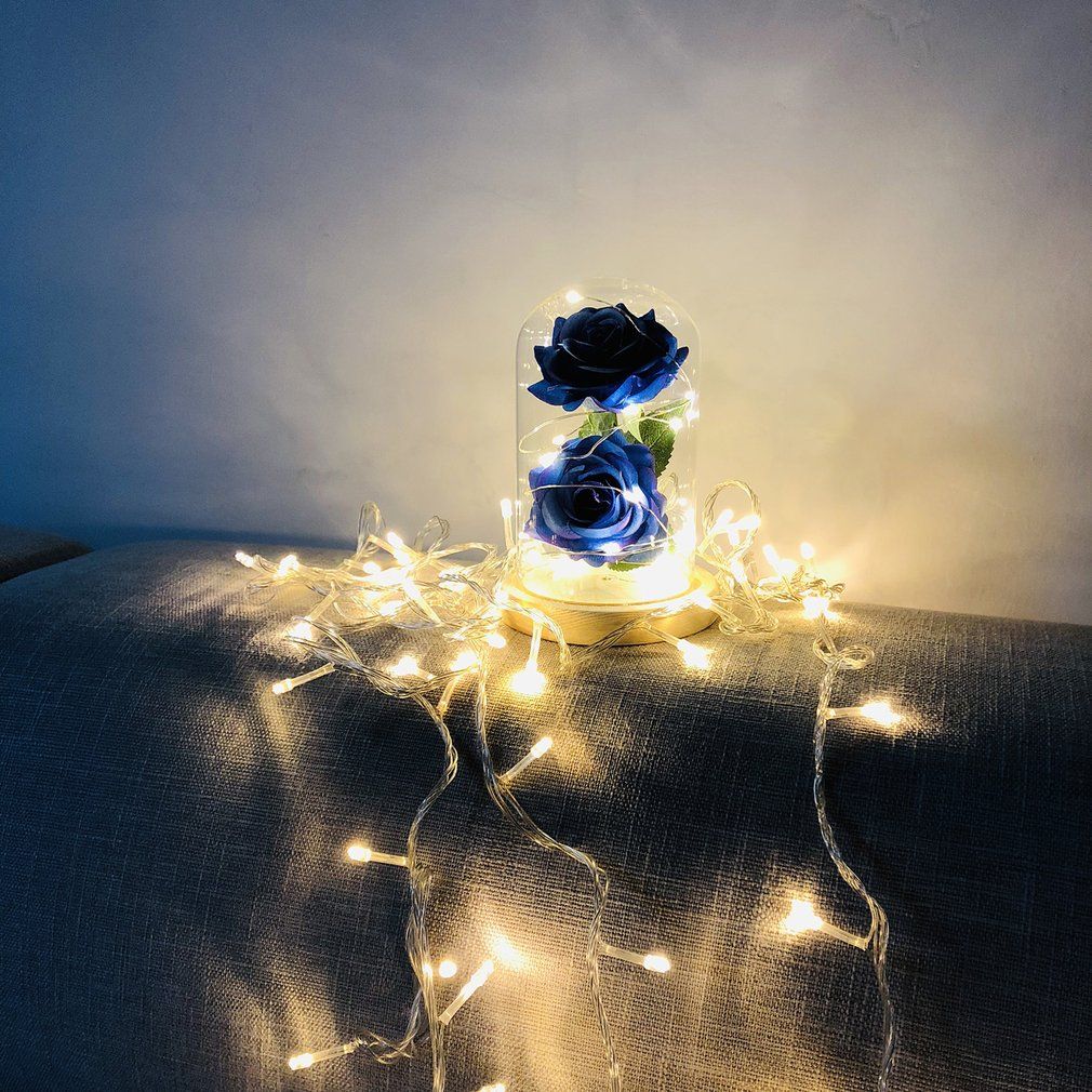 Led Feel Rose Flower Glass Cover Simulation Valentine'S Day Gift Decoration