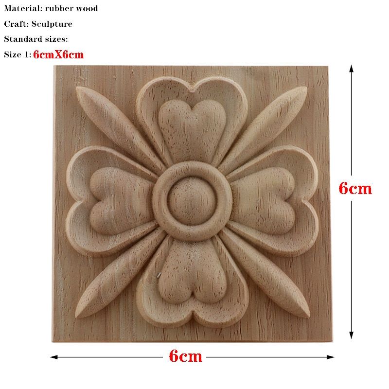 European Carved Unpainted Retro Mouldings Wood Applique Wood Decal Long Oval Rubber Home Furniture Walls NEW