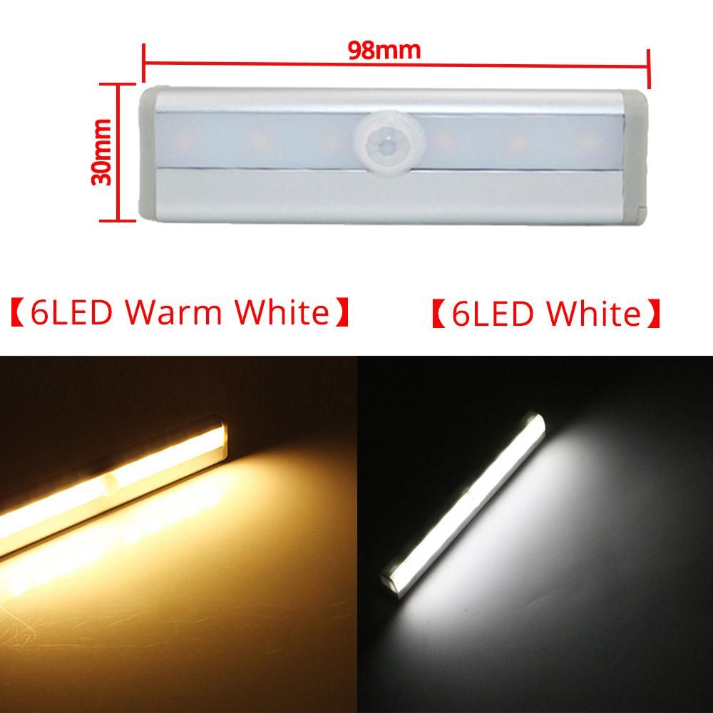 6/10LED PIR Motion Sensor Lamp Cupboard Wardrobe Bed Lamp Under Cabinet Night Light Smart Light Perception For Closet Stairs Led
