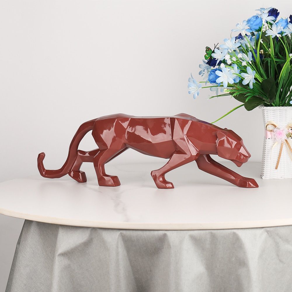 Resin Leopard Statue Modern Abstract Geometric Style  Panther Figurine Home Office Desktop Ornaments Decoration Sculpture