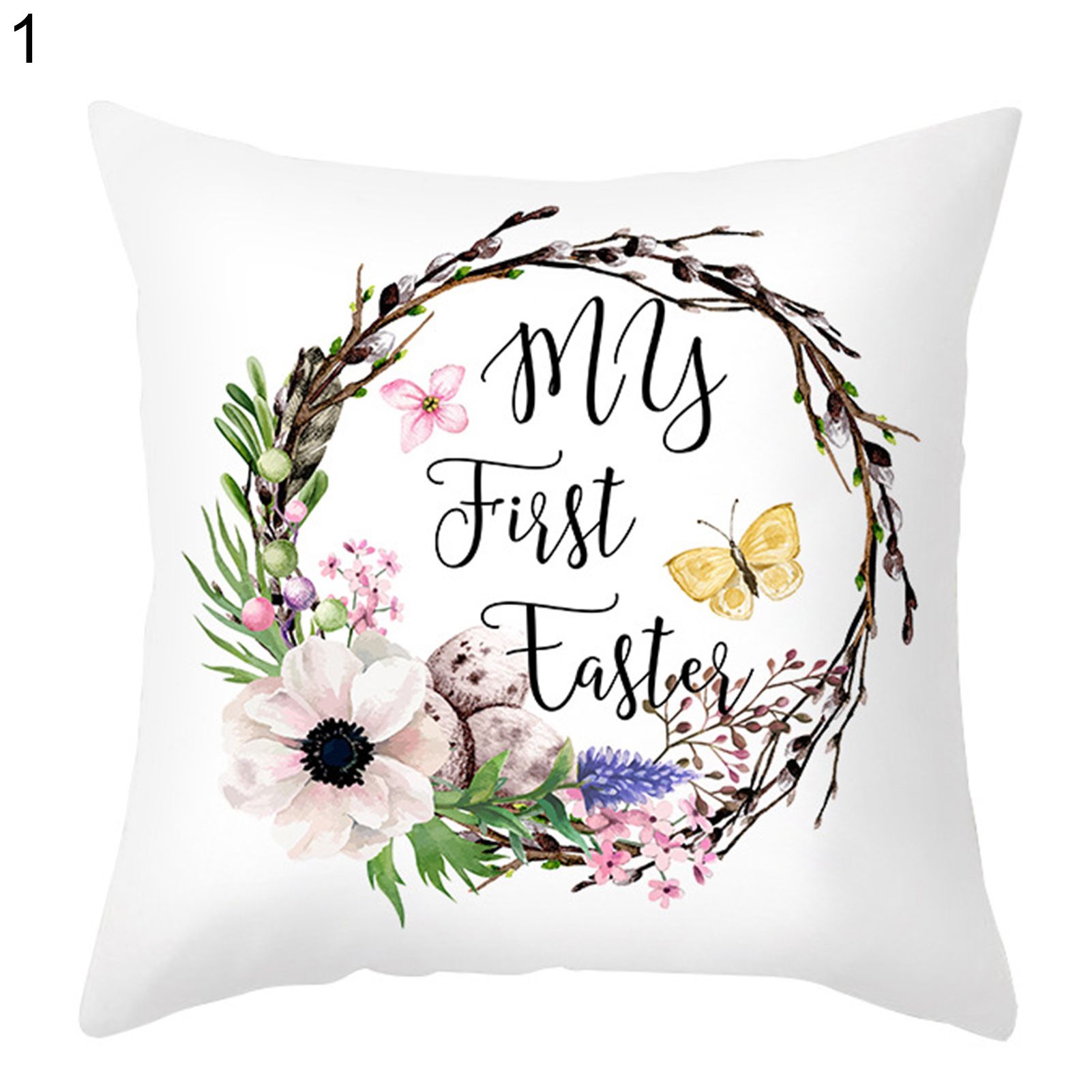Easter Bunny Pillow Case Watercolor Comfortable Touch Polyester Peach Skin 45x45cm Spring Easter Bunny Egg Flower Pillow Cover for Sofa Couch Bed