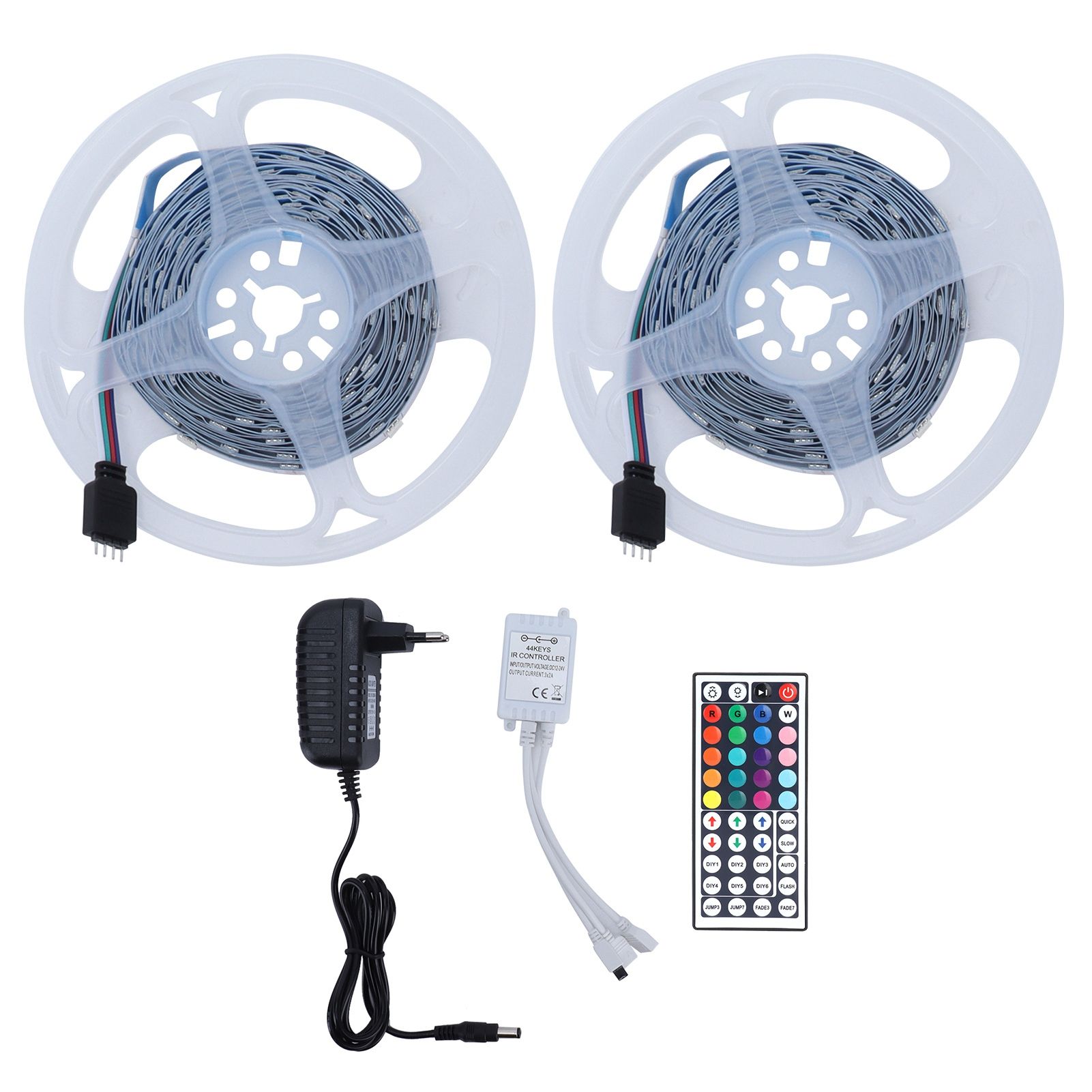 RGB Tape Light EU Plug 100‑240V LED Strip Lights Self Adhesive 10 Meters Total