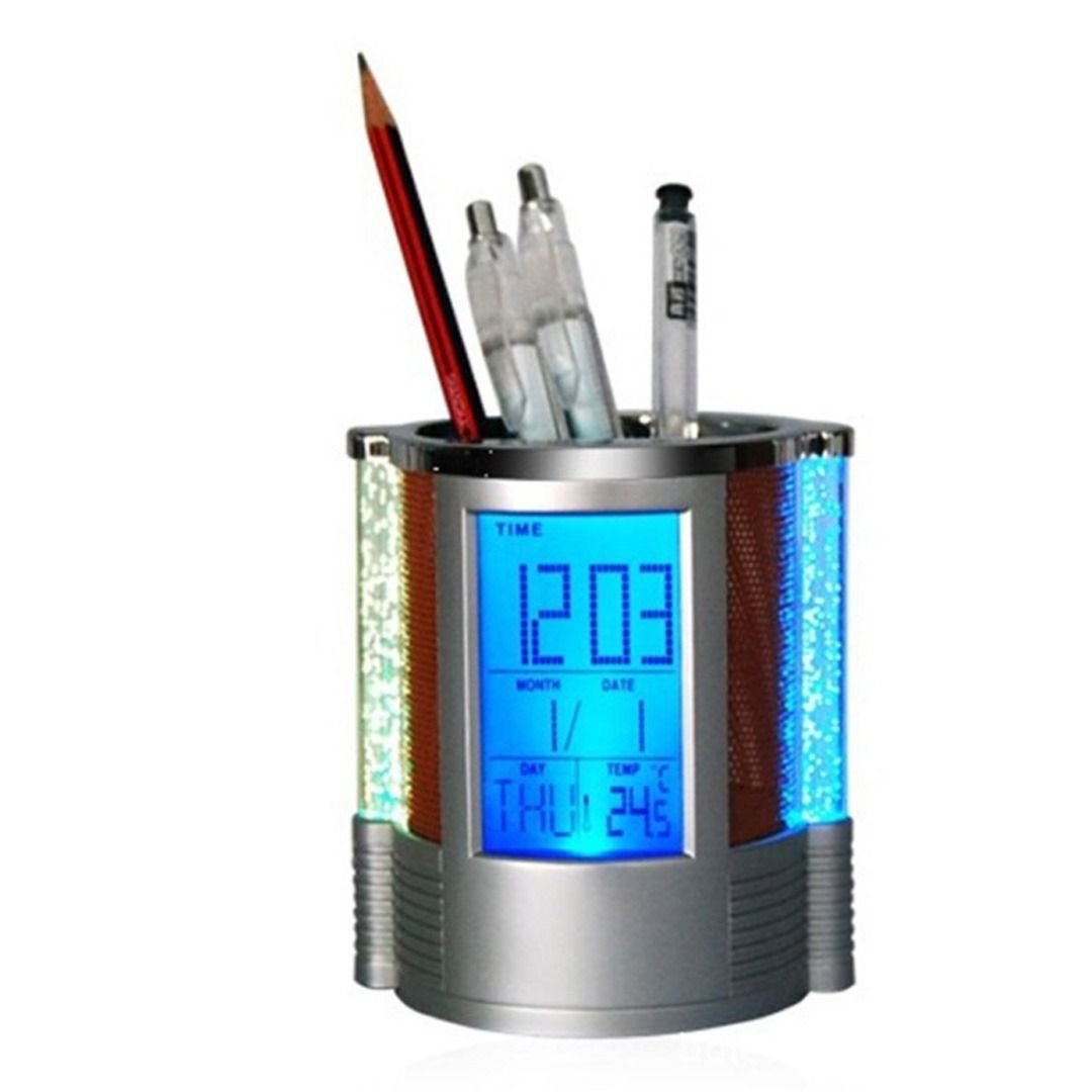 LCD Calendar Pen Holder Digital Alarm Clock Electronic Desk Clock Table Watch Digital Bedside Clock Kitchen Backlight