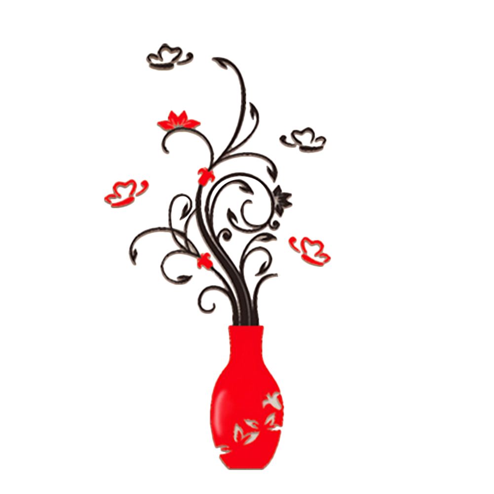 3D DIY Acrylic Flower Vase Pattern Wall Sticker Home Room Background Decal Decor