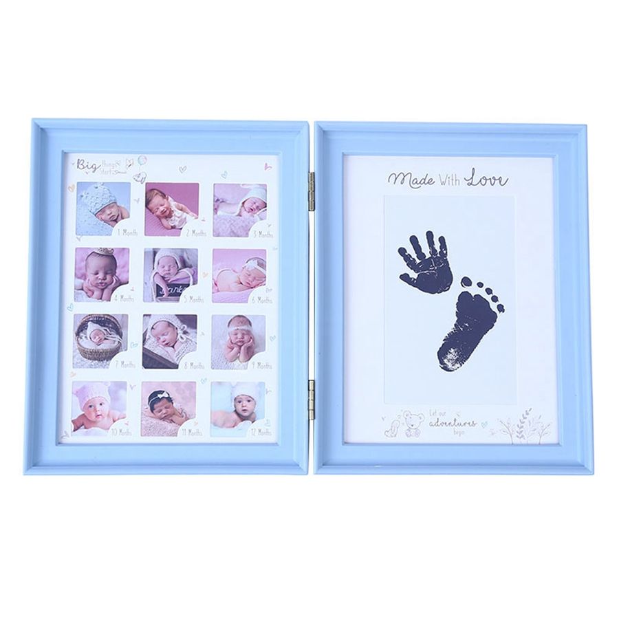 My First Year Baby Gift Kids Birthday Gift Home Family Decoration Ornaments 12 Months Picture Photo Frame with Craft Ink Pad Blue