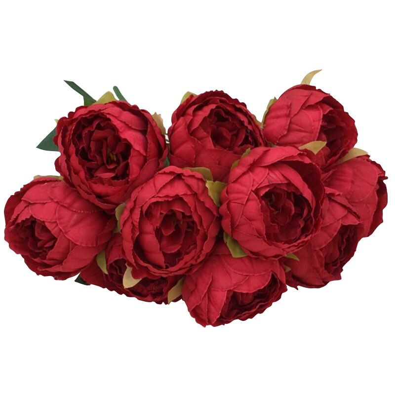 1PCS 10 Heads Large Silk Artificial Flowers Bouquet Fall Vivid Peony Fake Leaf Wedding Party Decoration Home Festival Supplies