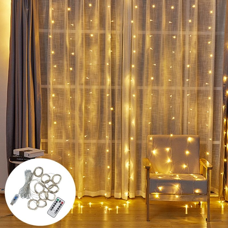 3x3m USB Festoon Led String Light Outdoor Fairy Lights Garland on The Window Christmas Lights Decoration for Home Curtain Lamp--White--3x3m