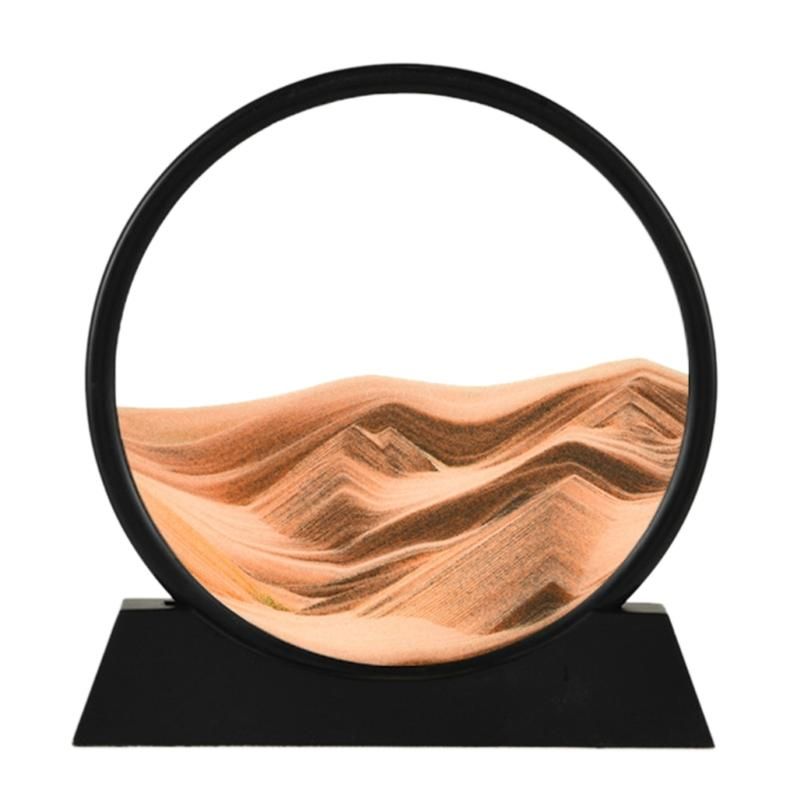 12" Moving Sand Art Picture Round Glass 3D Deep Sea Sandscape in Motion Display Flowing Sand Frame Round Glass Grit