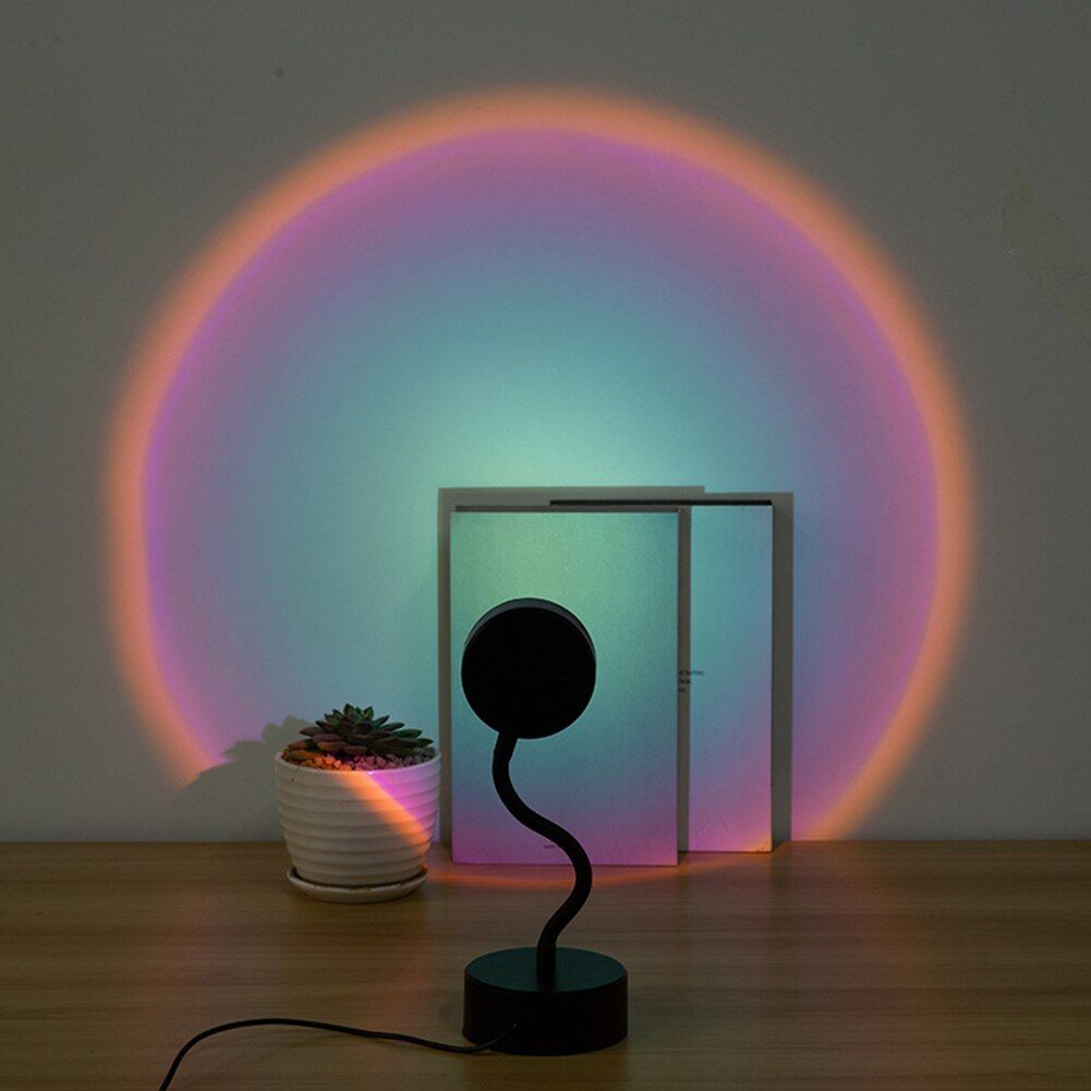 Rainbow Sunset Projector Atmosphere Lamp Colorful Background Floor Light USB Led Night Light Wall Lamp Photography Background