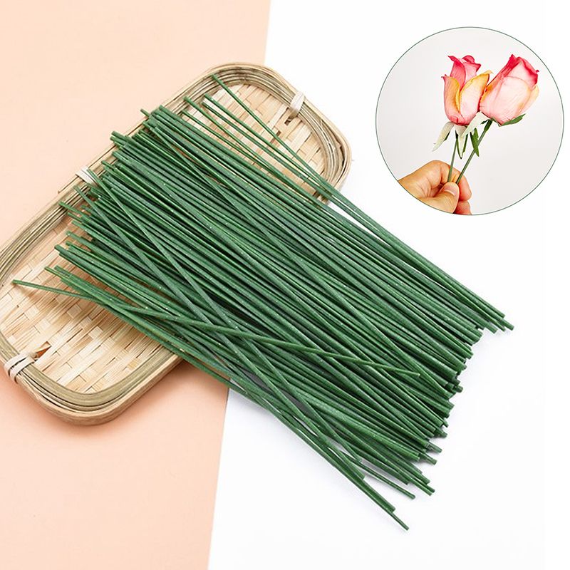 50PCS Artificial Flowers Pole Iron Wire Silk For Wedding Home Decor DIY Wreath