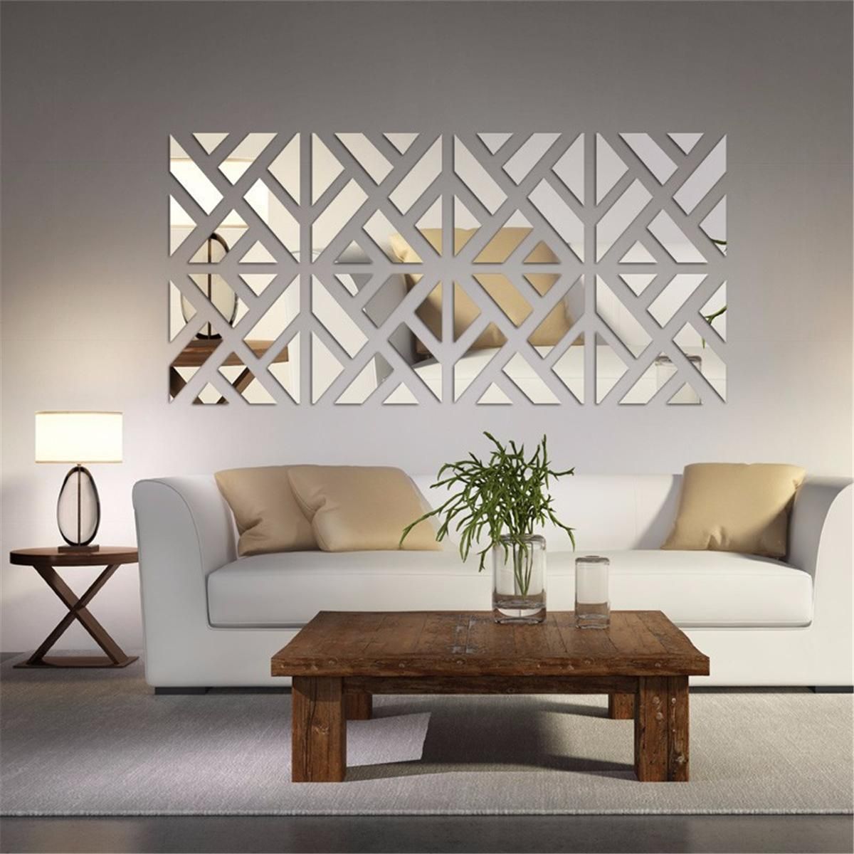 3D Removable 32Pcs Furniture Mirror Acrylic Wall Sticker DIY Art Vinyl Decal Home Decor - Mirror silver