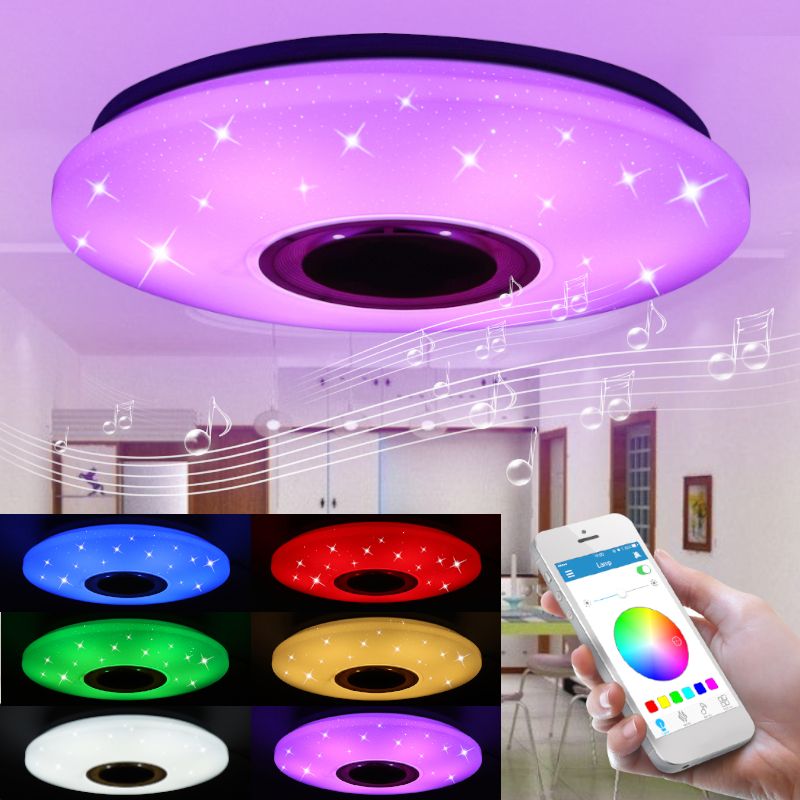 Decor Living 48W 102LED Dimmable RGBW Bluetooth Music Speaker Ceiling Light Smart APP Control (36White +36Warm White +30Colorful ) Diameter: 39.5cm Starry Sky  Home Party