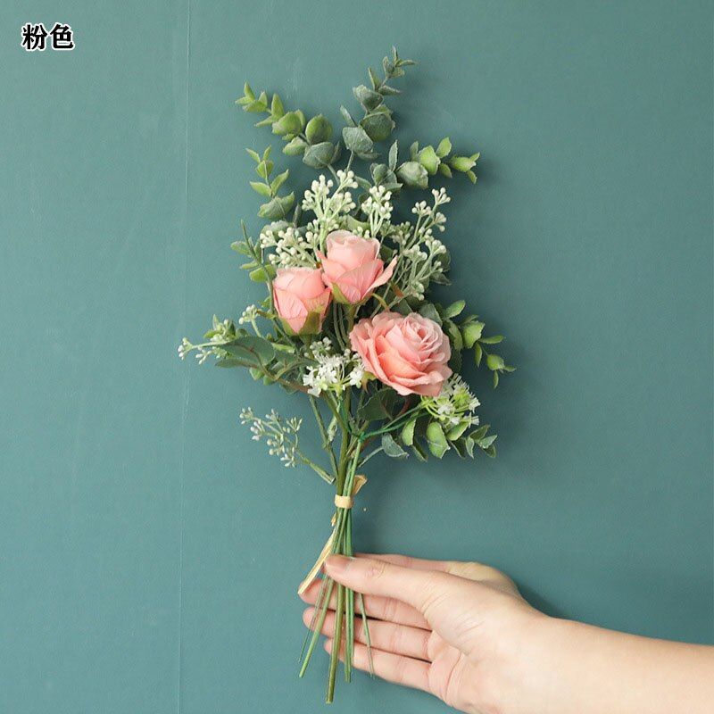 White Artificial Flowers  Silk Dandelion Plastic Eucalyptus Hybrid Bouquet Wedding Home Decoration Fake Flower