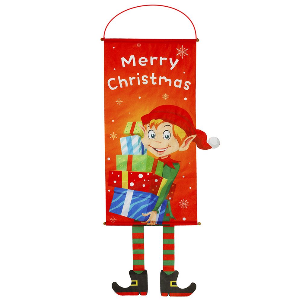 Merry Christmas Santa Elk Snowman Print Hanging Legs Banner Flag Xmas Door Decor