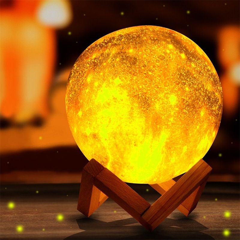 Creative Christmas Gifts 15cm 3D Printing Spherical Moon Lamp Space LED Night Light Remote Control USB Charge