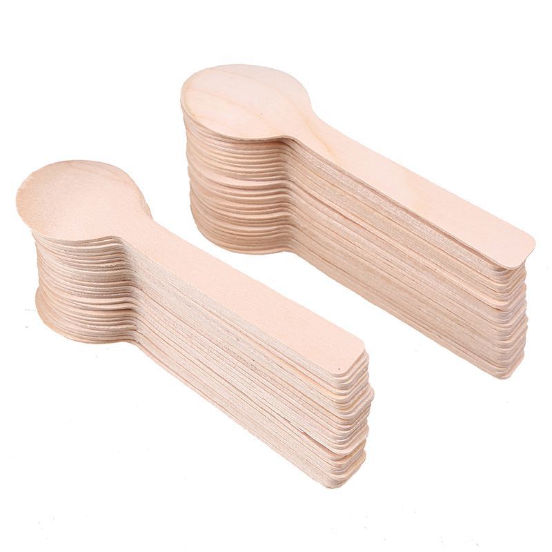 100Pcs Disposable Wooden Spoon Mini Ice Cream Spoon Wood Western Dessert Scoop Wedding Party Tableware Kitchen Accessories