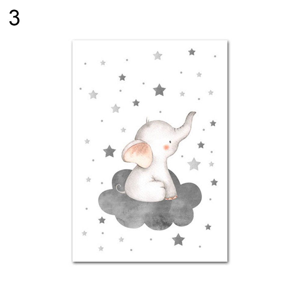 Canvas Painting Elephant Star Cloud Balloon Picture Poster Wall Kids Room Decor