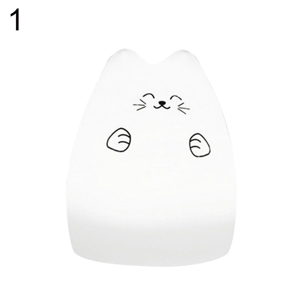 Cute Cartoon Cat Silicone LED Night Light USB Tap Color Changing Bedside Lamp