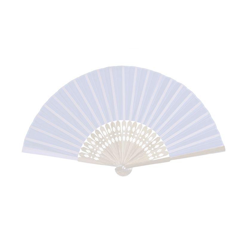 24 pcs/lot White Folding Elegant Silk Hand Fan with Gift bag Wedding & Party 21cm