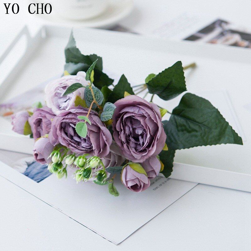YO CHO 6 Heads/Bouquet Peonies Artificial Flowers Silk Peonies Bouquet White Pink Wedding Home Decoration Fake Peony Rose Flower