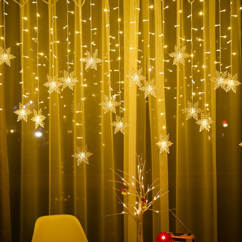 Christmas Decoration Curtain Snowflake LED String lights Flashing Lights Waterproof Holiday Party Connectable Wave Fairy Light--Purple--