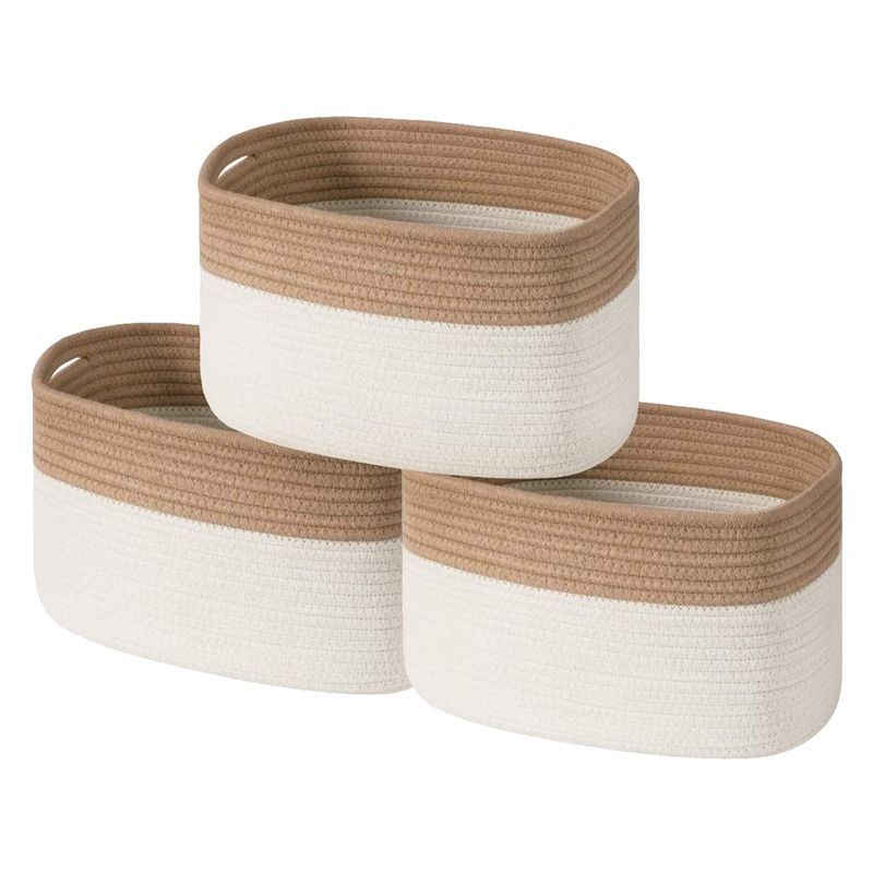 Woven Cotton Rope Basket Set of 3 with Handles,Storage Baskets for Organizing Nursery,Toy,Shelves
