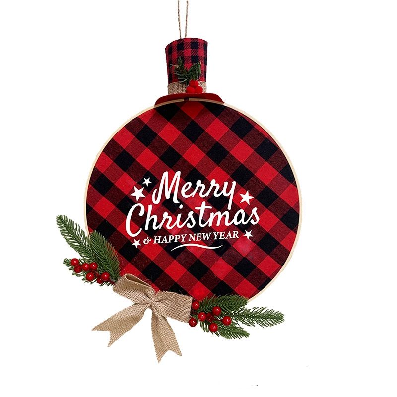 Buffalo Plaid Wreath Christmas Ornament Sign Farmhouse Hanging Ornaments for Home Decoration Holiday