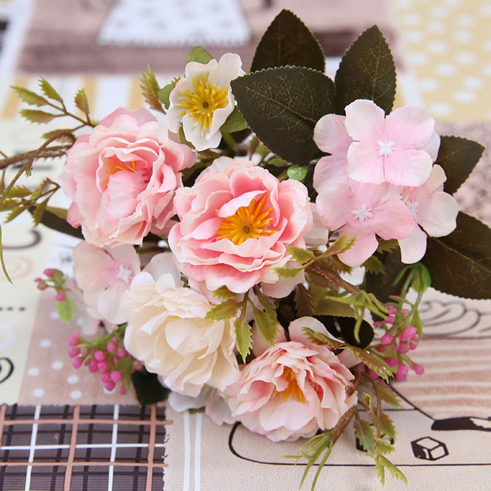 Yfashion 1 Bunch Of Silk Flowers ulation Small Ball Roses e Decoration color:white