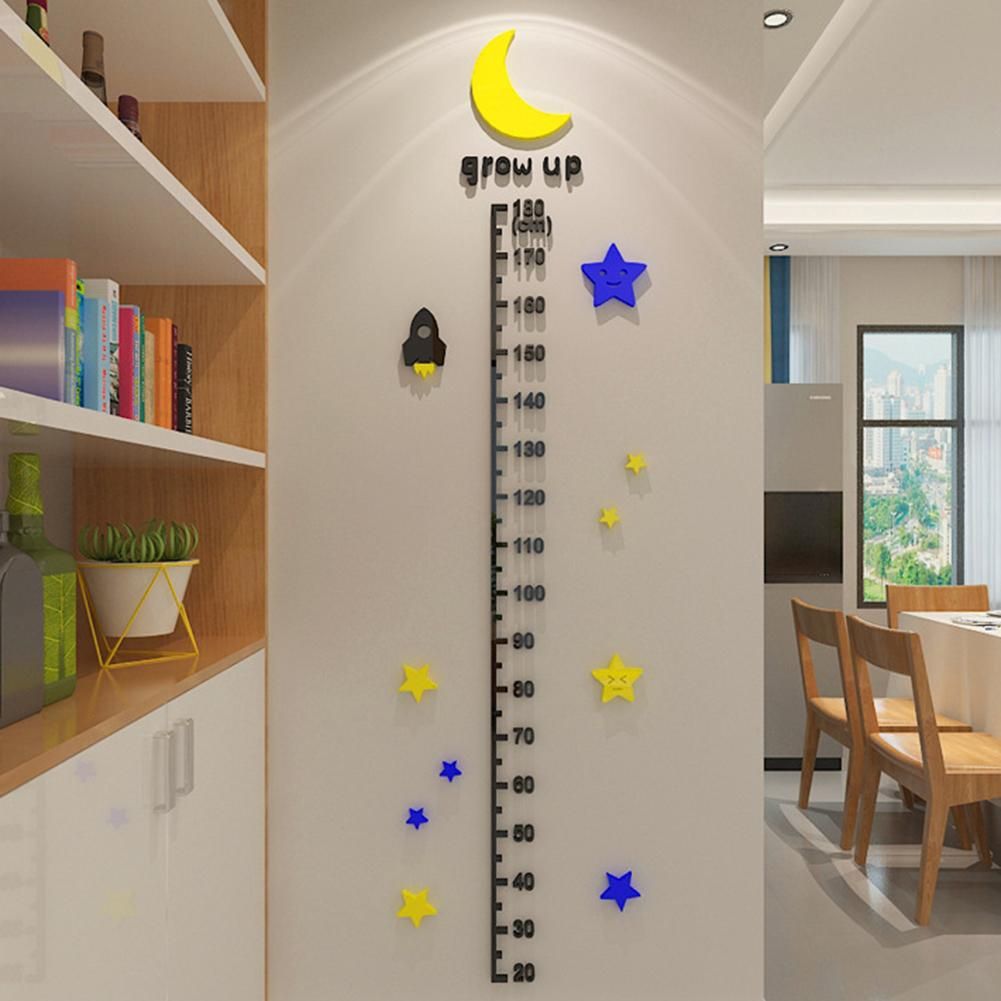 Cartoon Moon Star Rocket Height Chart Wall Sticker Kid Room Decal Decor