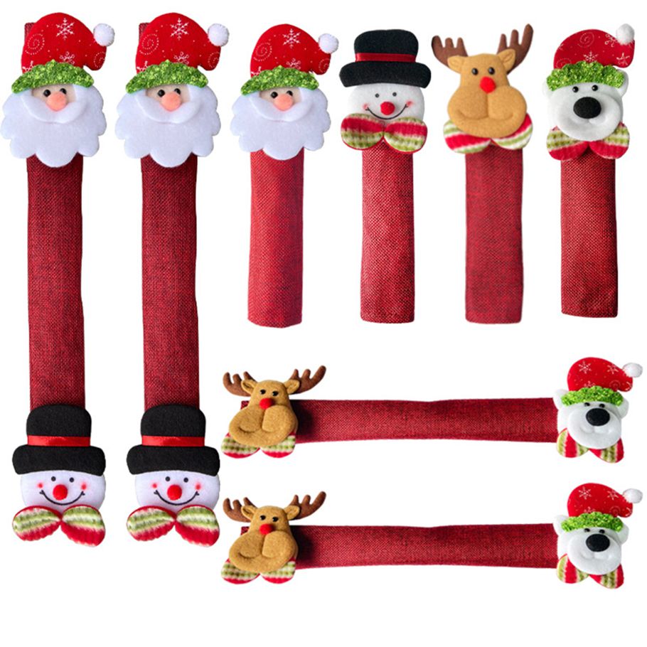 8Pcs/Set Creative Santa Claus Handle Cover Anti-scratch Christmas Style Fabric Decor Handle Holder Cover for Home