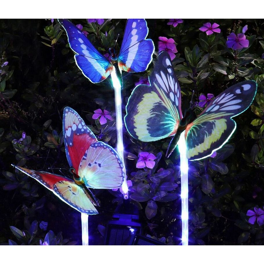 Solar Powered LED Light Color Change Butterfly Bird with Ground Spike Garden Statue Art Decor Outdoor Butterflies Decorations