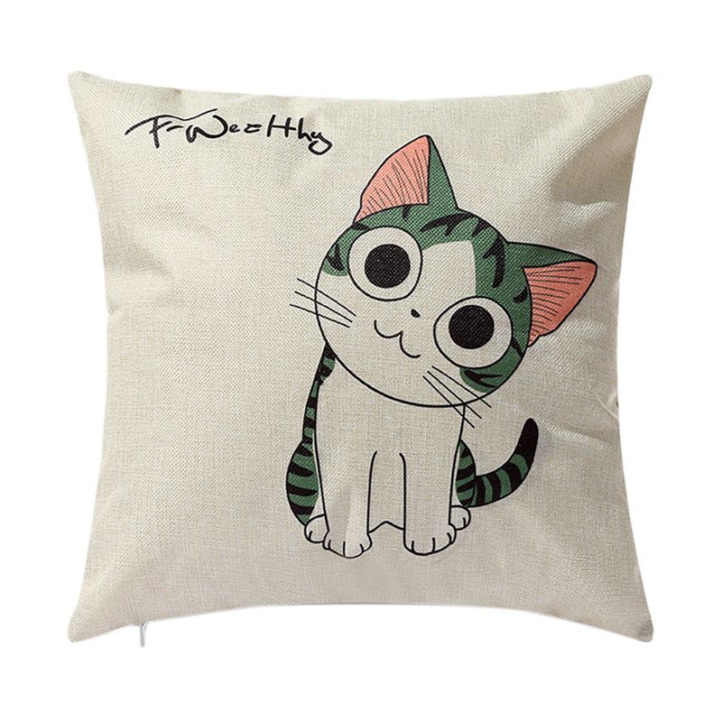 Cat Square Pillowcase Home Decor Linen Pillow Cases Cushion Covers for Sofa Car, Fashion Pattern Gift 45X45cm