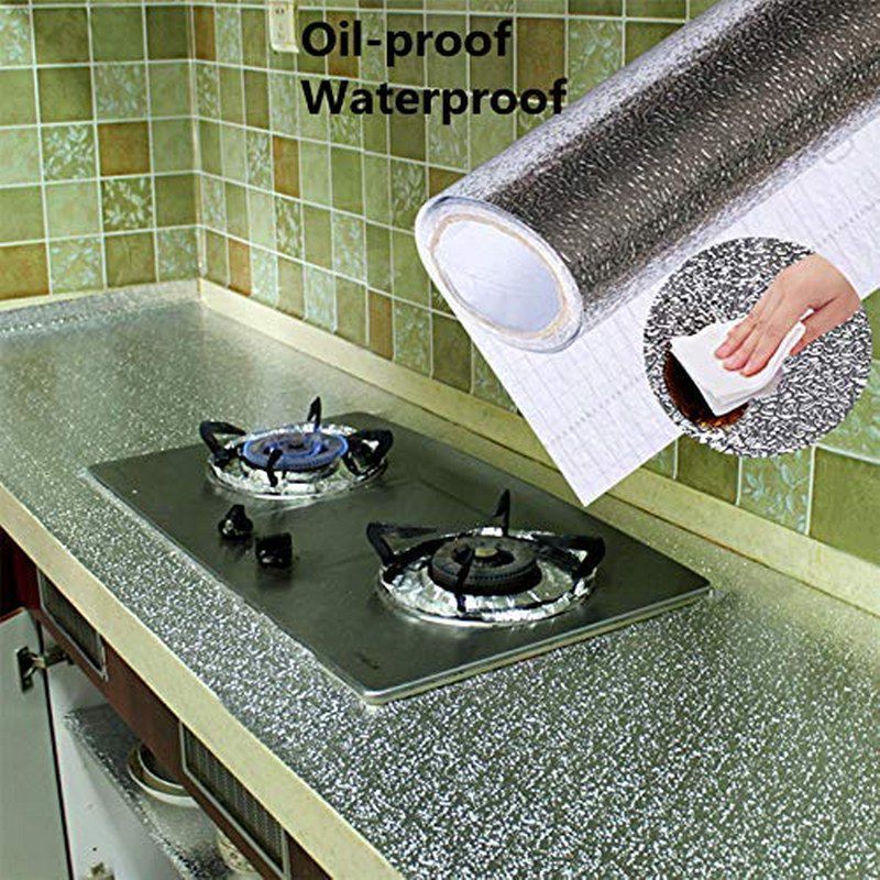 Kitchen Aluminum Foil Stickers , Self-adhesive Waterproof Anti Greasy Kitchen Wall Stickers & Decals, 40*100cm (3 meter)