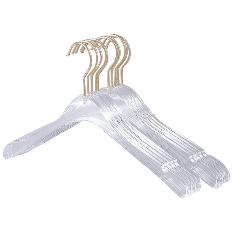 10 Pcs Clear Acrylic Crystal Clothes Hanger with aurum Hook, Transparent Luxury Shirts Dress Hanger with Notches